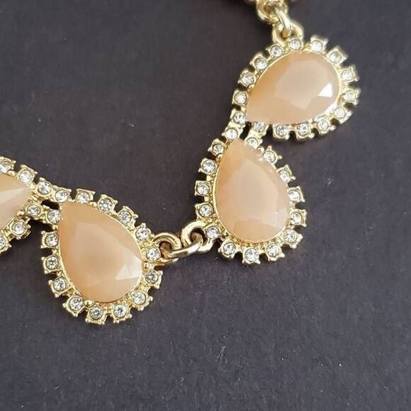 Kate Spade Necklace Gold Plated with Pale Pink Teardrops Surrounded by Crystals - Picture 6 of 7